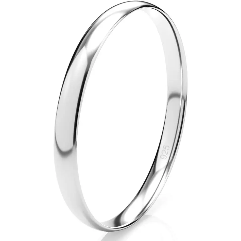 Men's 2MM Plain Dome Wedding Band Ring in 925 Sterling Silver, Comfort Fit with High Polish, Tarnish Resistant, 925 Real Silver Rings, Mens Wedding Bands, 925 Rings