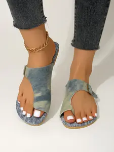 Women's Wide Toe Washed Denim Sandals, Adjustable Buckle Strap, Comfortable Lightweight Design, Casual Outdoor Shoes, Multiple Colors Available