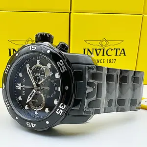 Invicta Men's 48mm Pro Diver SCUBA Chronograph COMBAT Triple Black Stainless Steel Watch with Durable Design