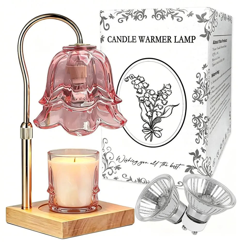 Candle Warmer Lamp, Lily of the Valley Design, Adjustable Stand with Timer Control, Flame-less Aromatherapy Lamp with 2 Bulbs for Apartment & Bedroom Decor