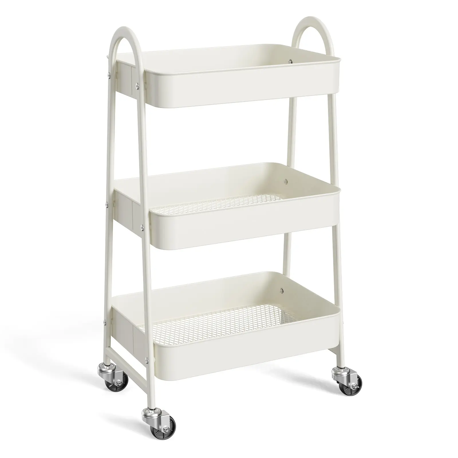 Metal Storage Utility Cart with Wheels - Pink Kitchen Trolley, Rolling Bathroom Cart, Casters for Narrow Spaces, Ideal for Bedside Use