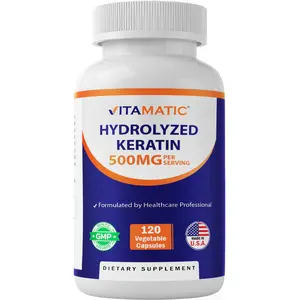 Vitamatic US-Made Hydrolyzed Keratin Beauty Supplement - 500mg per Serving, 120 Vegetarian Capsules for Adults, Hair Growth Supplements, Skin Care Support