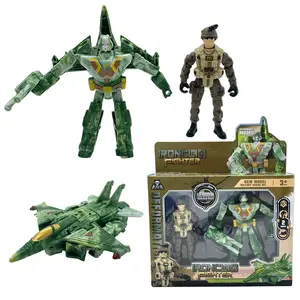 Transformable Helicopter Robot Toy with Poseable Military Action Figure, Flexible Joint Soldier, Two-In-One Transformable Toy Set for Kids Aged 3+