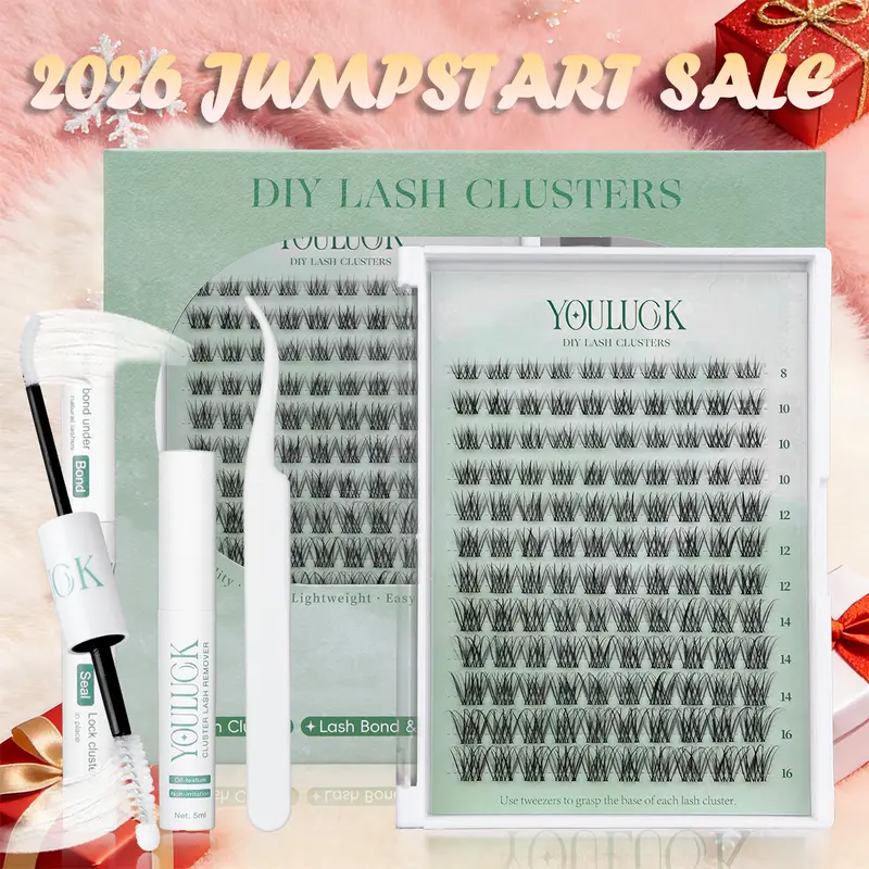 YOULUCK Natural Lash Clusters Kit with Ultra-Thin Band Bond & Seal Long-Lasting Individual Lashes for Girls Makeup Kit Waterproof & Lightweight