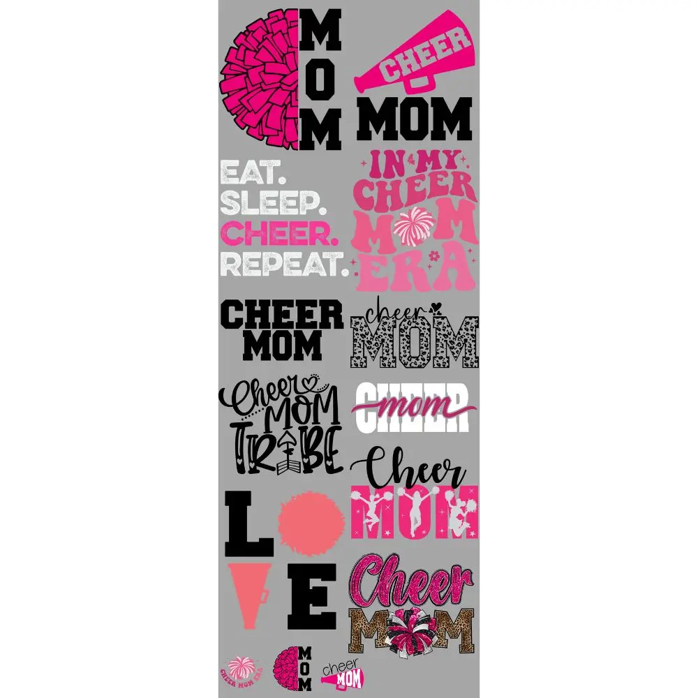 Cheer Mom DTF Transfers Gang Sheet 22” wide x 60” long DIY Direct to Film T Shirt Transfers