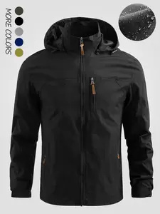 Men's Letter Embroidery Zip Up Hooded Jacket, Long Sleeves Casual Regular Fit Waterproof Coat for Daily Outdoor, Fall Outfits 2024, Jackets for Men, Men Clothing for Fall Tops