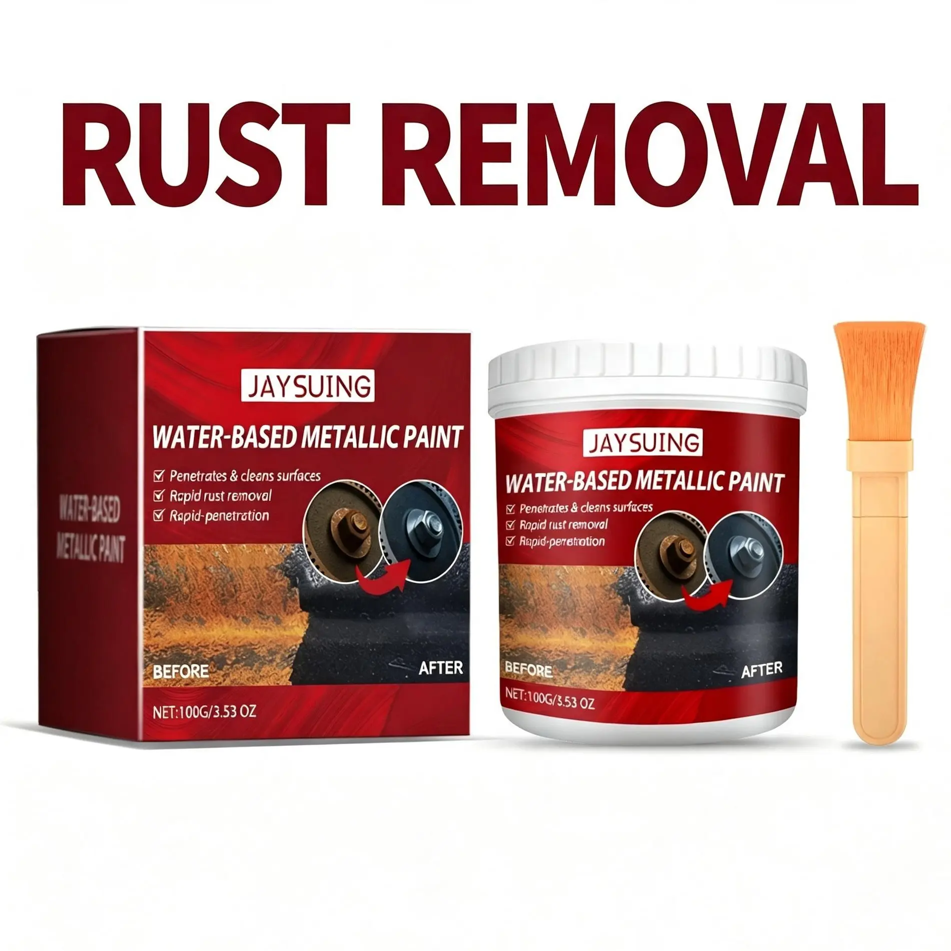Automotive Rust Remover Gel, 100g - Multi-Functional Metal Treatment Gel with Brush for Car Washing & Maintenance Needs