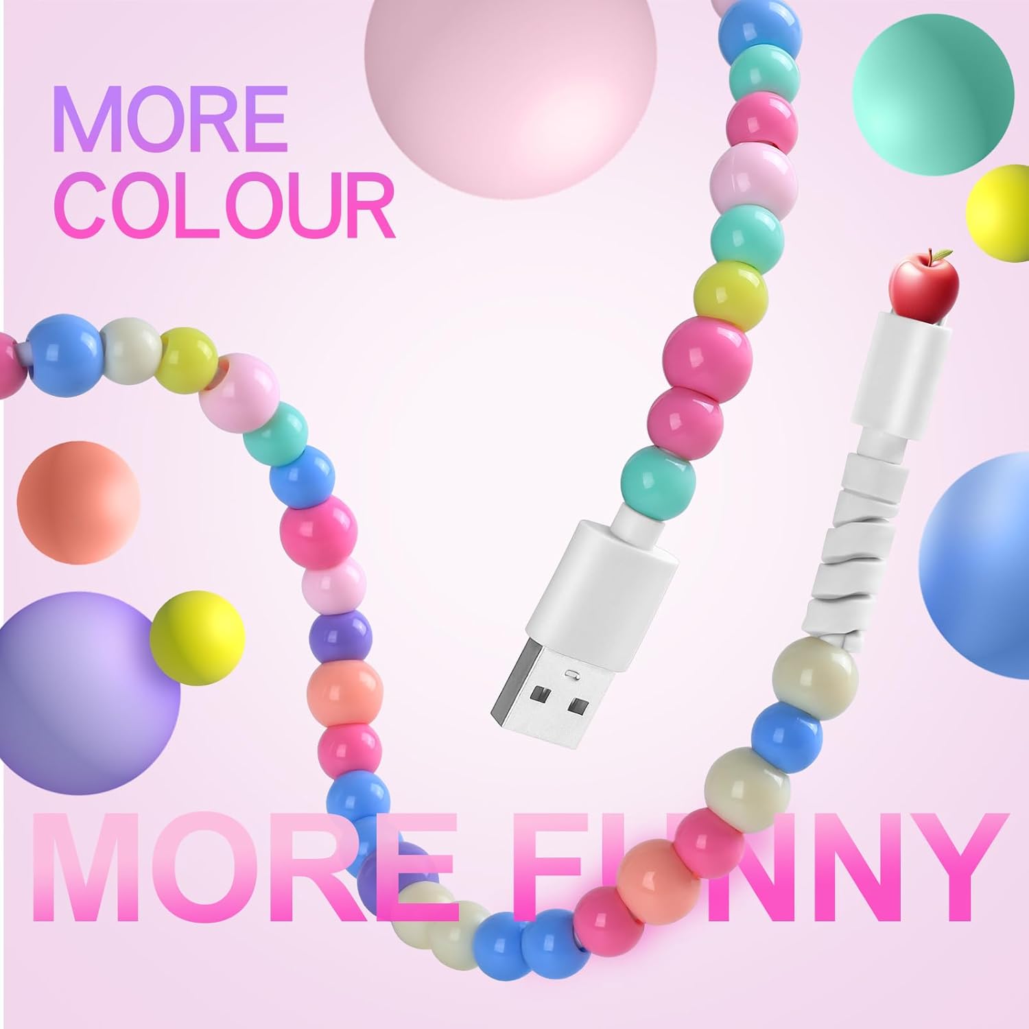 2 PCS 2-in-1 Charging Cable Compatible with All Devices USB-C, Lightning, Micro USB & USB-A Durable 3.3Ft Colorful Beaded Cord for Fast Charging & Data Transfer