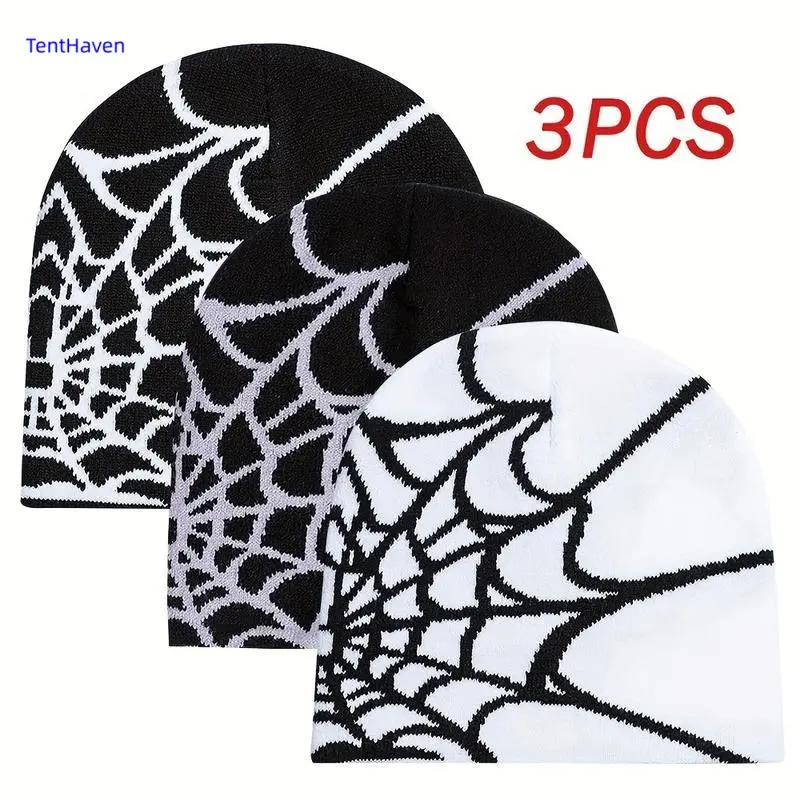 3-Pack Knitted Beanie Hats, Gothic Hip Hop Streetwear Skull Caps for Winter, Warm & Machine Washable, Beanies Hats, Fashion Beanie Hat