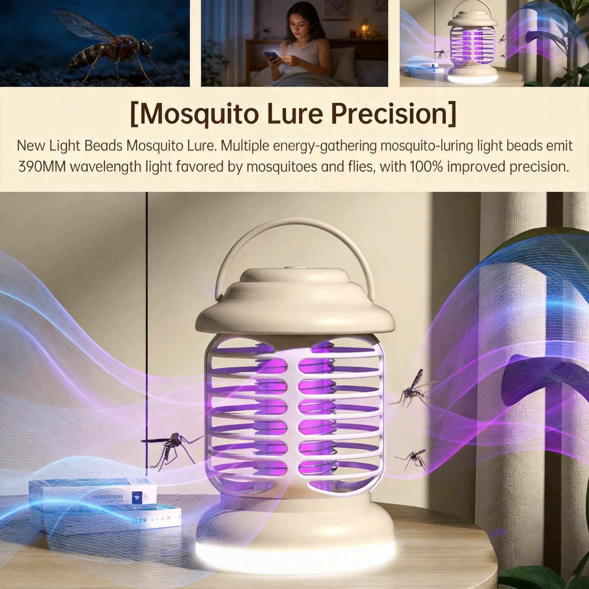 3-in-1 Portable Bug Zapper - Rechargeable Electric Mosquito Fly Trap, LED Camping Light, Cordless Desk Lamp, Holiday Party Gift for Home Supplies Festive Favors
