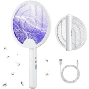 2-in-1 Foldable Bug Zapper Racket, 4000V Electric Fly Swatter with 3-Layer Safety Mesh, USB Rechargeable for Home, Camping & Outdoor Use, Outdoor Bug Zapper