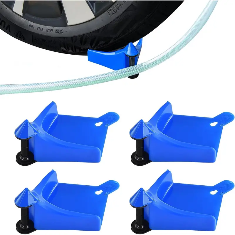 4-Pack Car Tire Hose Guide Rollers (4 Packs in a Set, Blue and Black) - 360° Rotation, Slip-Proof Stripes, Hanging Holes, Easy to Store Premium Car Washing Accessories for Trucks