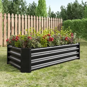 Metal Raised Garden Bed, Rectangle Raised Planter 4×2×1ft for Flowers Plants, Vegetables