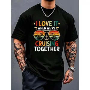 Cruise 2026 Outfits Friends Family Couples Matching T-Shirt Print T-Shirt Casual Crew Neck Short Sleeve Comfort Tee Top for Spring & Summer Men's Clothing