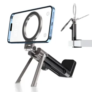 Portable Travel Phone Stand, Multi-Functional Foldable 360 Degree Rotating Arm, Magnetic Lazy Holder, Live Streaming Abs Desk Mount, Smartphone Stand