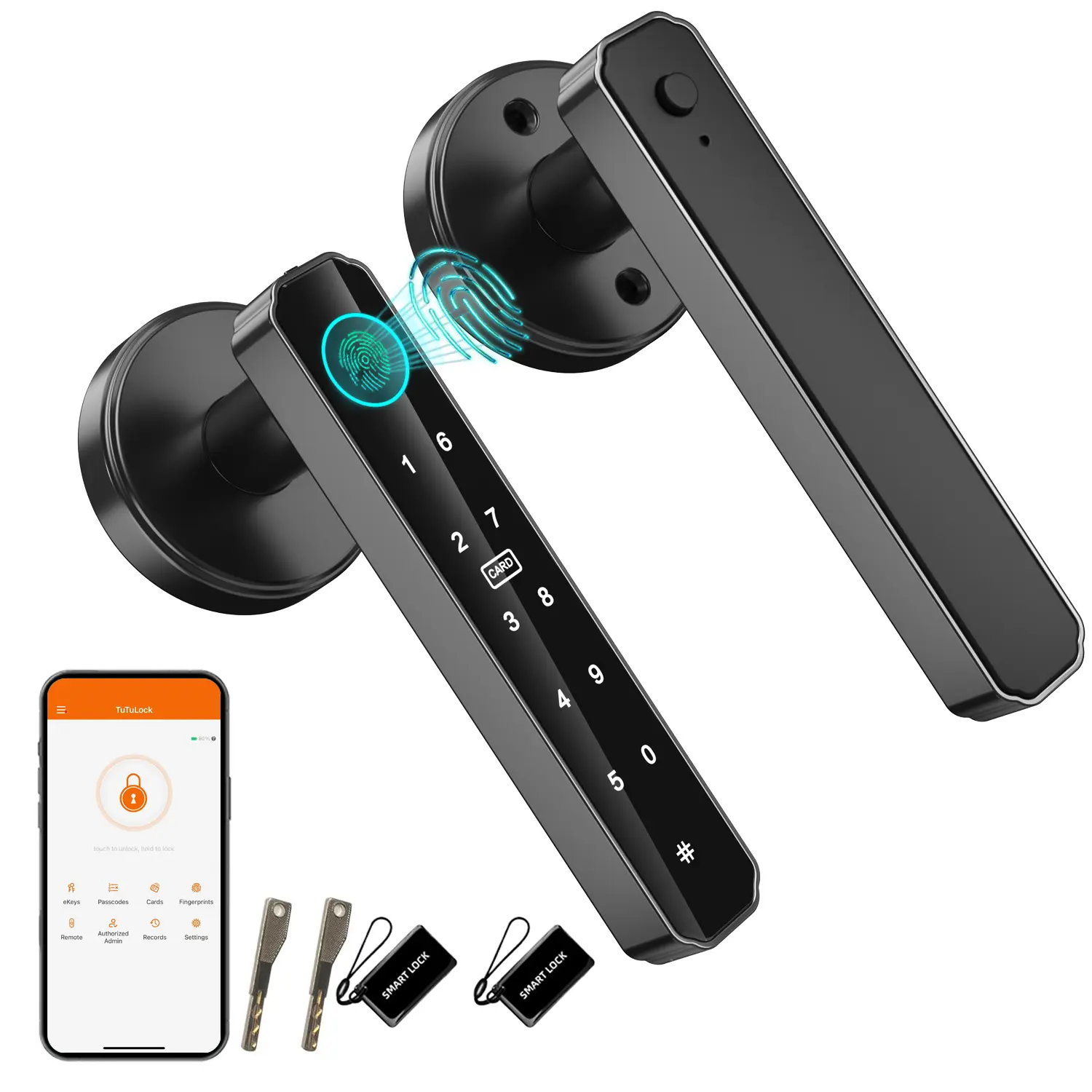 EUERTE Smart Door Lock Fingerprint, Keyless Entry Door Lock with Handle, APP/IC Cards/Codes/Keys/Fingerprints Biometric Electronic Keyless Entry Lock for Bedroom Home Hotel Office