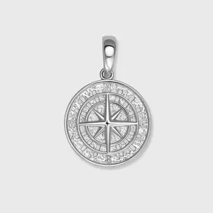 Compass Pendant (White Gold Plated) - For Men & Women