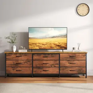 63 Inch TV Console with Drawers, Storage TV Stand for 55–75 Inch TV, Media Cabinet with 9 Drawers for Living Room or Bedroom