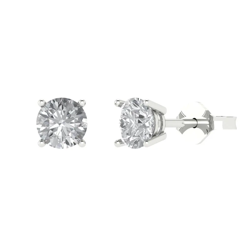 Women's 2mm Lab-Grown Diamond Stud Earrings - .925 Real Silver Push Back Studs, Classic Minimalist Pure Silver Earrings, Classic Silver Earrings