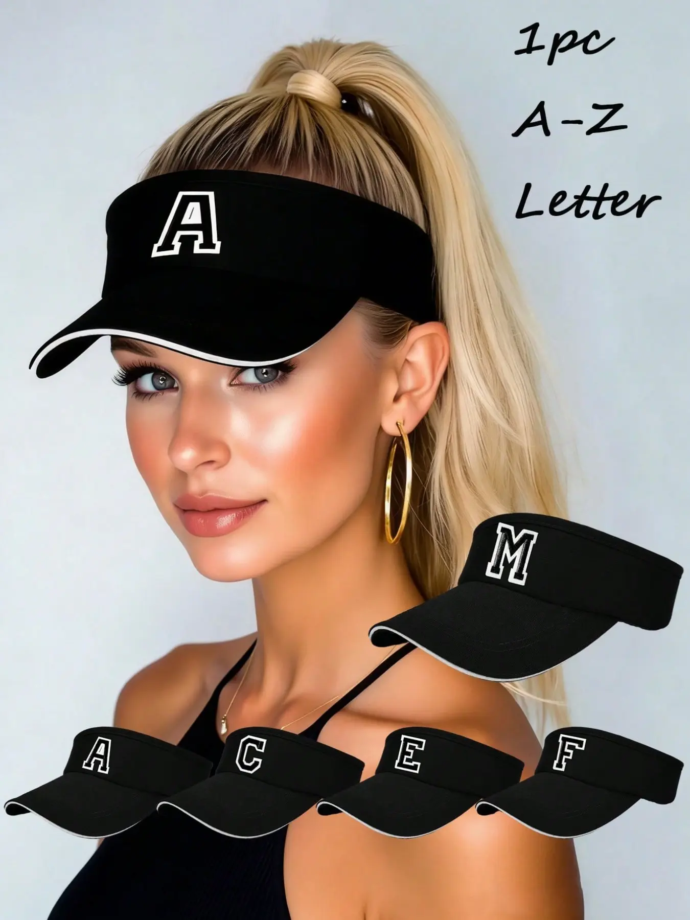1PC Outdoor Running Tennis Visor Hat for Women A-Z Letter Embroidered Breathable Sun Protection Adjustable Empty Top Sun Cap Sports Outdoor Hat Athletic Hats