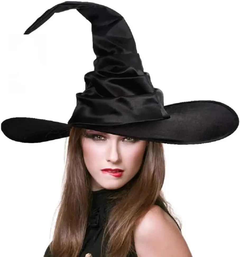 Halloween Black Large Ruched Witch Hat for Women Men Wizard Hat Pointed Cap Cosplay Costume Accessories