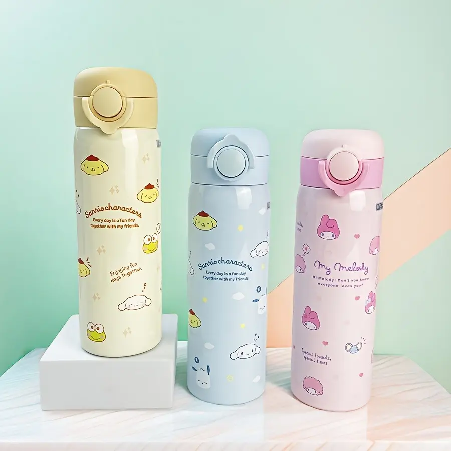 MINISO SR Series 316 Magic Flip - Lid Thermos 500mL, Pink/White/Blue/Yellow, NEW YEAR&Birthday Cute Gift, Suitable for Office/Commute/School Drinkware Flasks Portable Bottled Water Bottles Tumbler Tumbler Mug,Perfect Gift for Mom,#Summervibes