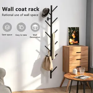 [HUOMAQFAN] Vertical Wall-Mount Metal Hook Coat Rack - Modern Floating Home Organizer for Entryway, Bedroom, Holds Coats, Scarves, Bags, Caps