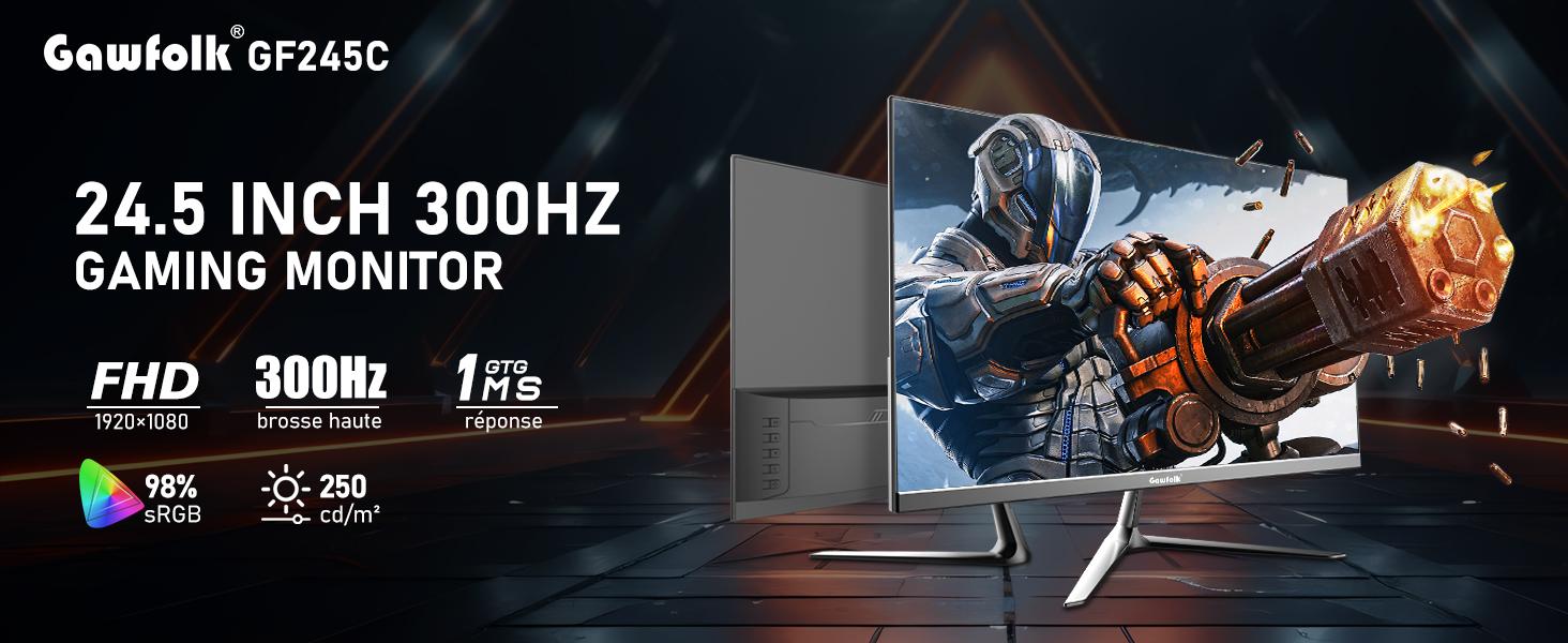 24.5 Inch PC 300/200Hz Gaming Monitor, FHD 1080p Screen,Adaptive Sync,1ms Without Bezel, 98% sRGB, 178 ° Angle View, HDMI、DisplayPort, Compatible with Wall mounting 75 * 75MM - Black,back to school,back to school haul