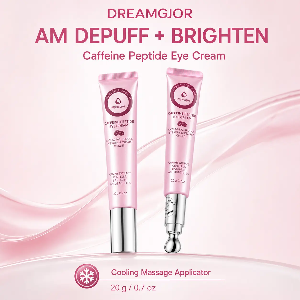 DREAMGJOR AM Revitalizing Eye Bright Cream with Electric Massage Applicator, Helps Reduce the Appearance of Puffiness, Dark Circles and Fine Lines, 0.7 oz