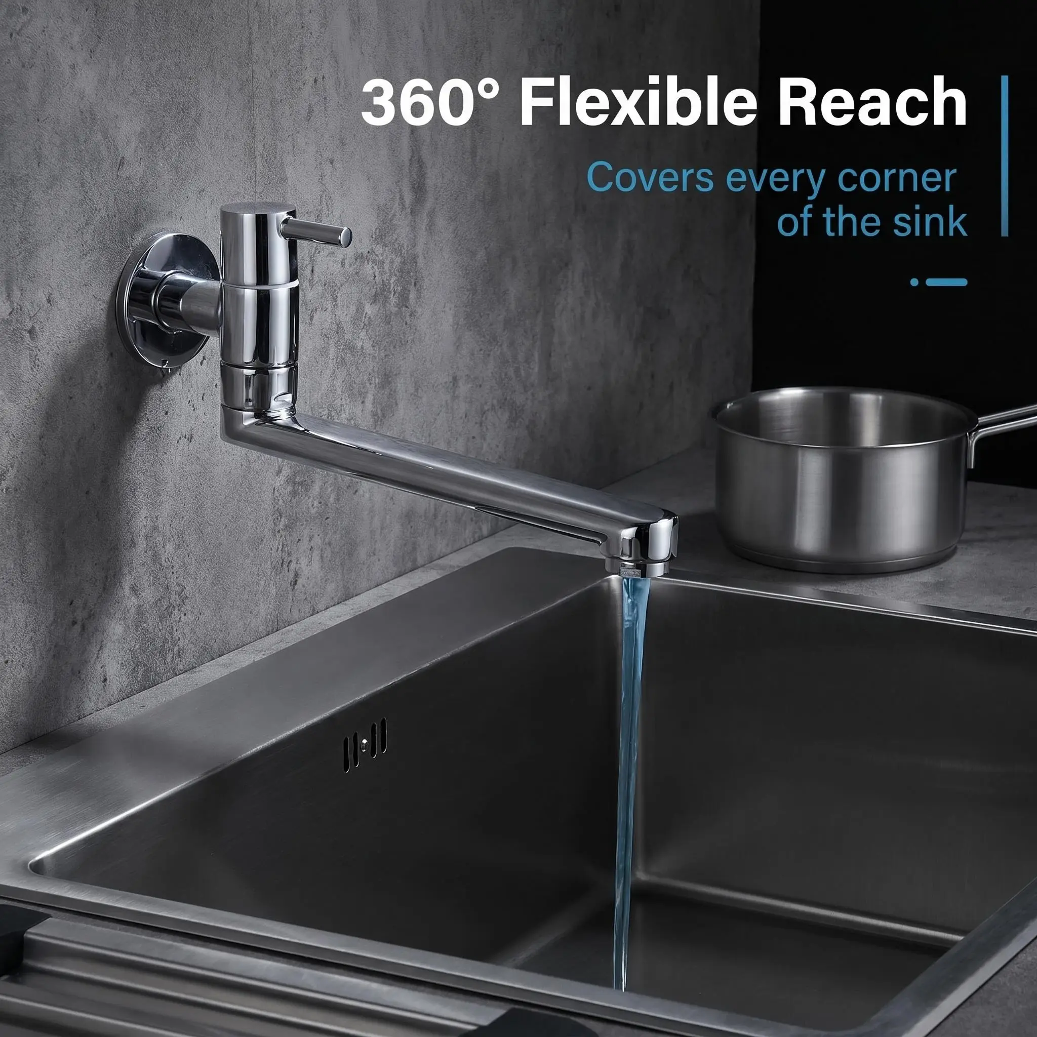 Wall-Mounted Adjustable Faucet, Chrome Plated Stainless Steel, Single Handle Cold Water Design, Easy Installation for Bathroom and Kitchen Sink