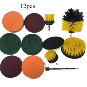12 Pack Power Drill Brush Attachments Set, Multi-Purpose Scrub Pads, Sponge and Extended Long Attachment, Universal Power Scrubber Cleaning Kit, Ideal for Grout, Tile, Sink, Bathroom, Kitchen and Car Surface Polishing drill brush, Cleaning Tool