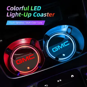2pcs Car Luminous Water Cup Pad LED Atmosphere Light For GMC Terrain Sierra Canyon Yukon Acadia Savana Denali AT4 Granite