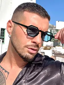 Men's Vintage Fashion Geometric Frame Sunglasses, Lightweight Casual Style for Beach Party, Travel Photography Accessory