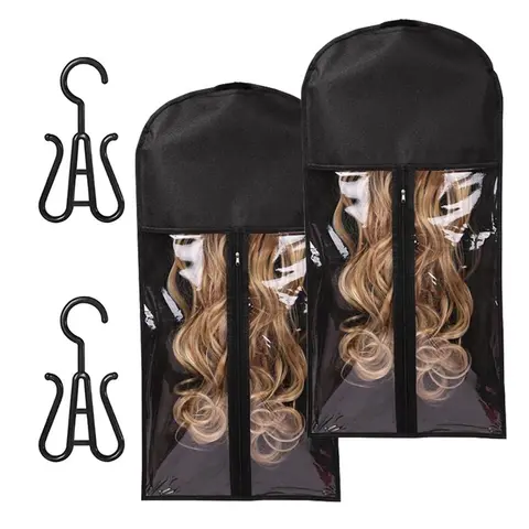 Wig Storage Bag with Hook, 2 Counts/set Zipper Transparent Dustproof Design Wig Storage Bag, Hair Extension Holder, Wig Tool for Salon & Home Use, Dustproof Cover
