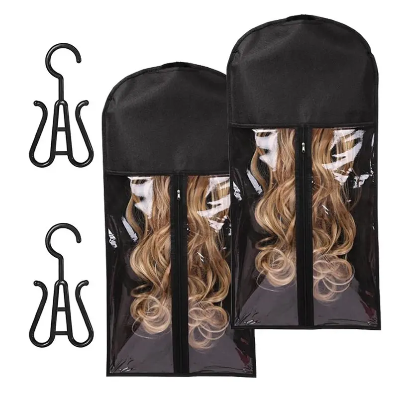 Wig Storage Bag with Hook, 2 Counts/set Zipper Transparent Dustproof Design Wig Storage Bag, Hair Extension Holder, Wig Tool for Salon & Home Use, Dustproof Cover