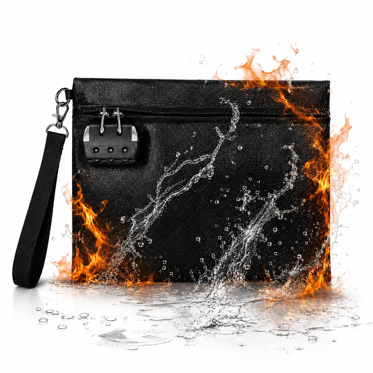 Fireproof and Water-Resistant Document Bag (With Lock) with Water Resistant Zipper, Important Document Holder & Money Bag for Home Office, Large Document Storage Bag for Cash, Passport, Legal Papers (Bolsa para Documentos y Dinero)