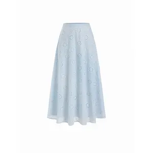 Cider Jacquard Floral Broderie Anglaise Textured A-line Mid Rise Maxi Skirt