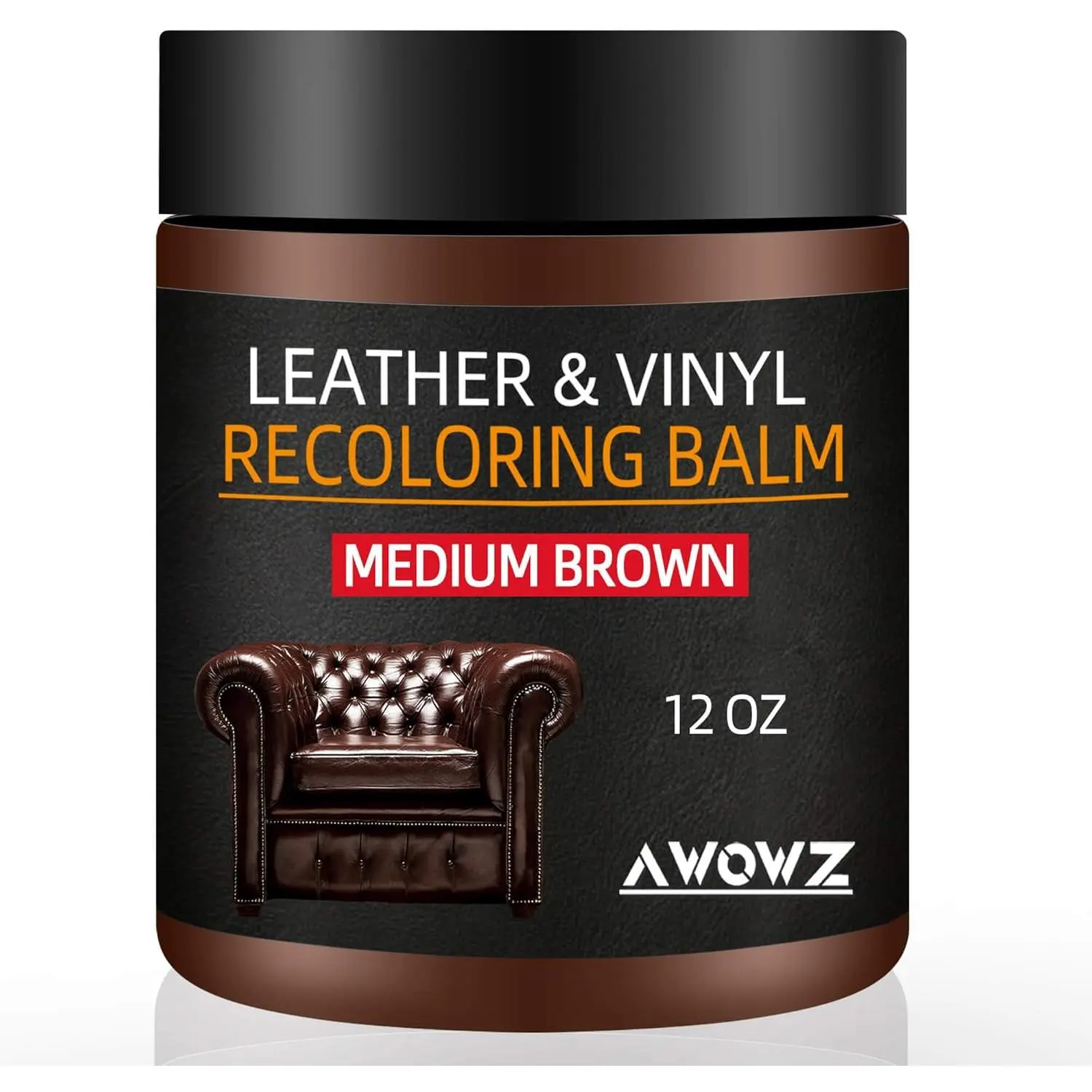 Leather Recoloring Balm - Scratch Repair & Color Restore Kit for Faded Leather, Couch & Car Seats - 12OZ Leather Restorer Balm for Furniture, Auto Interior, Vinyl, Accessories (Medium Brown)