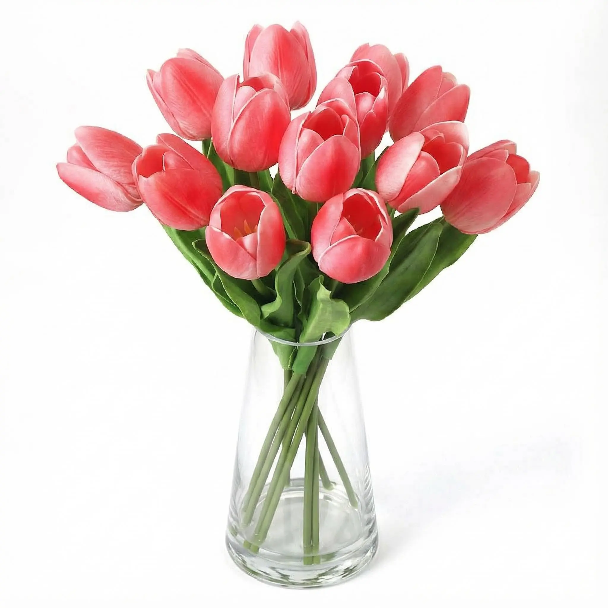 Garvee Artificial Tulips with Vase - Real Touch Silk Faux Tulips Bouquet in Rose Red, Yellow, and White. Lifelike Artificial Flowers Perfect for Table Centerpieces, Home Decor, Weddings, Valentine's Day, and Easter Decoration.