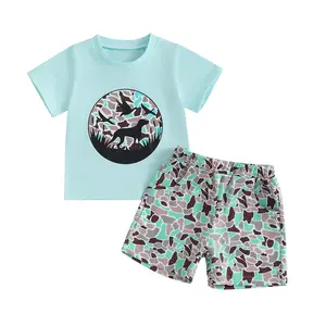 Toddler Baby Boy Shorts Set Dot Bird Short Sleeve Tops T shirt Camouflage Shorts 2 Piece Summer Hunting Outfits Set