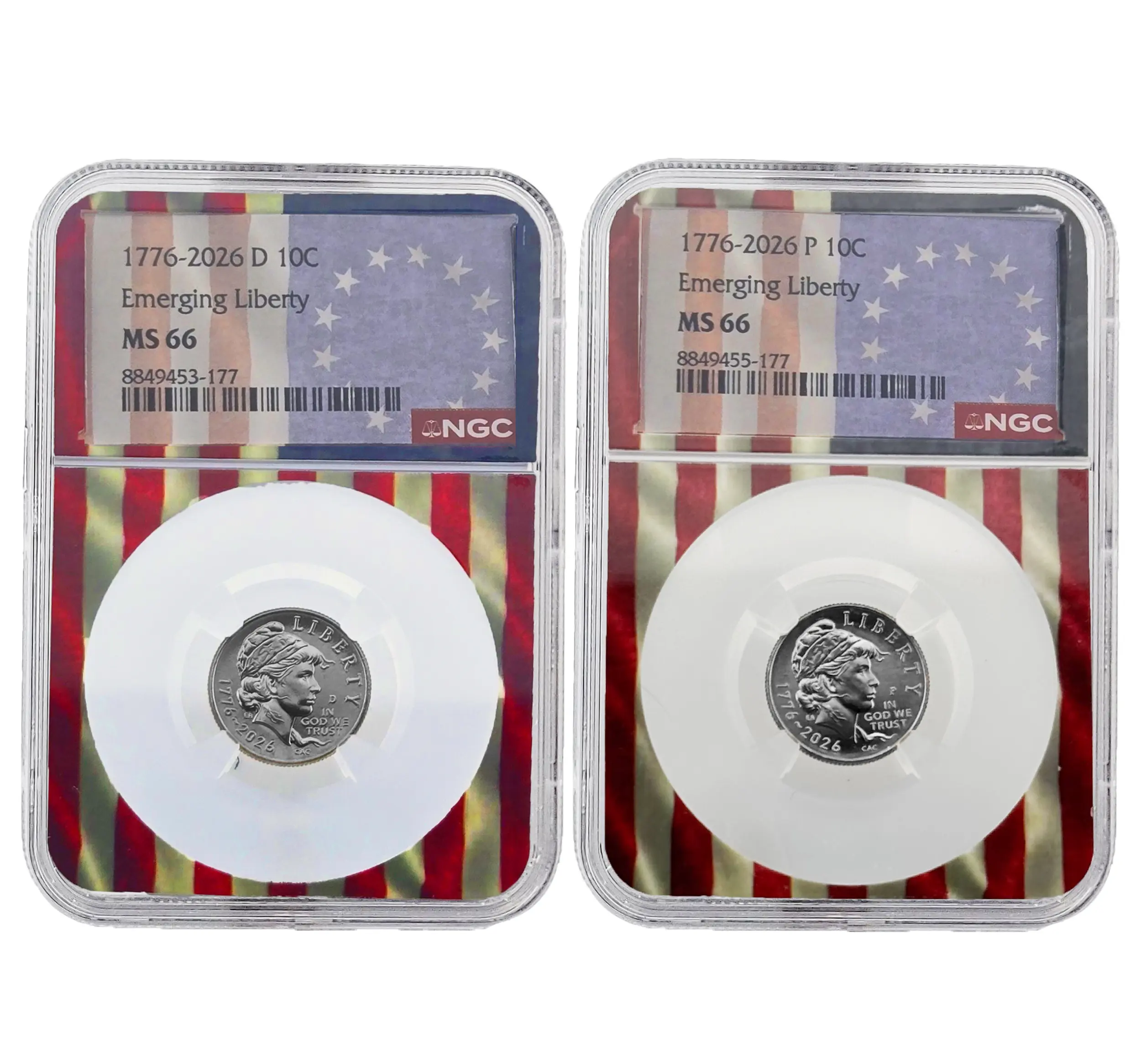 1776-2026 P&D 10C Emerging Liberty Dimes NGC MS66 Flagcore Pair