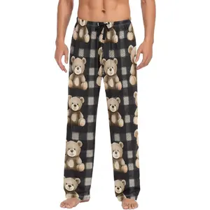 Men's Pajama Pants Teddy Bears Gingham Pattern Sleep Bottoms Lounge Sleepwear with Pockets Drawstring