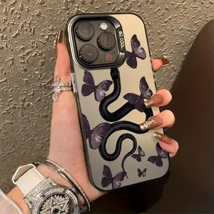 Stylish and Creative Butterfly and Black Snake Pattern Mobile Phone Case,phone Case Suitable for Iphone 11/12/13/14/15/16/17 Pro Promax Plus Air,Shockproof Drop Protection Durable PC Smartphone Cover
