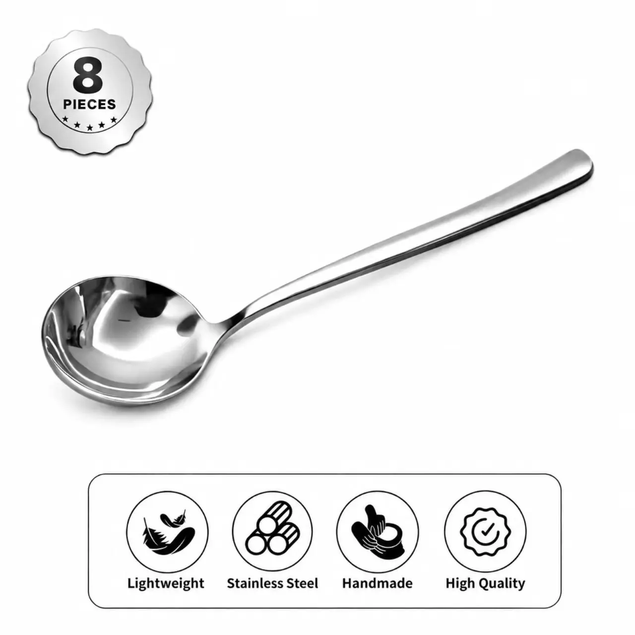 【AREL】Stainless Steel Soup Spoon Cutlery Set, 4-8 PCs Tableware for Everyday Use
