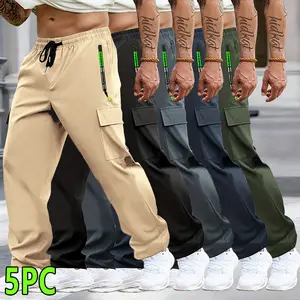 Men’s Outdoor Cargo Pants — Casual lightweight tactical pants with multiple pockets and a loose straight cut for hiking; elastic drawstring waist | Multifunctional pockets, lightweight fabric, tear-resistant material, durable—ideal for camping, hiking, an