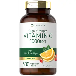 Carlyle Vitamin C 1000mg | 300 Vegetarian Caplets | Ascorbic Acid with Wild Rose Hips | High Strength Formula | Non-GMO and Gluten Free Supplement