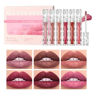 6Pcs/Set Waterproof Diamond Shimmer Glitter Lipgloss Matte Liquid Lipstick Shiny Pearl Lip Glaze Long Lasting LipTint Women Makeup Long Lasting Shine