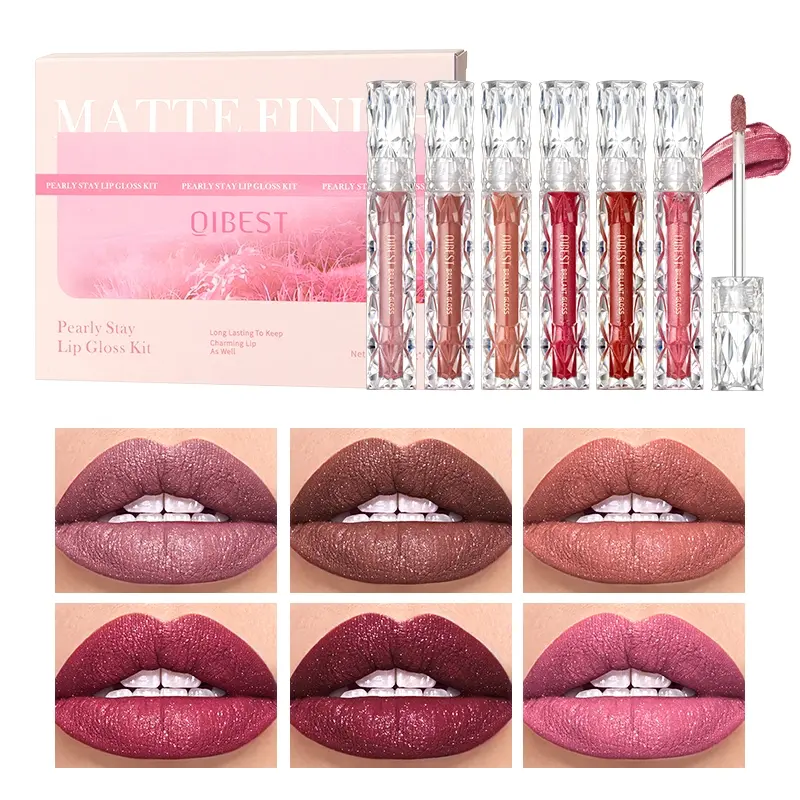 6Pcs/Set Lip Kit Sets Waterproof Diamond Shimmer Glitter Lipgloss Moisturizing Lipgloss Matte Liquid Lipstick Shiny Pearl Lip Glaze Long Lasting LipTint Glossy Lip Balm Women Makeup