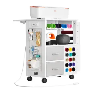Father's Day Gift Spring new arrivals Rolling Craft Cart and Storage Table, Compatible with Cricut Machines, Crafting Table Organization Workstation with 2 USB Ports and Outlets, 15 Vinyl Roll Holders and 2 Drawers, for Craft Room