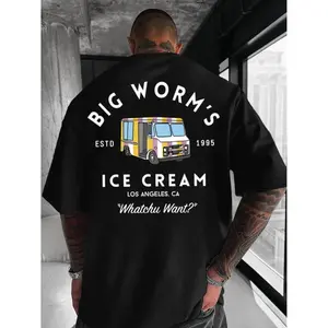 [PeakPro T-shirt]-[Cotton] Big Worm Ice Cream Retro Graphic T-Shirt With Whatchu Want Quote Fun LA Streetwear Unisex Cotton Tee T-Shirt For Men And Women funny shirt